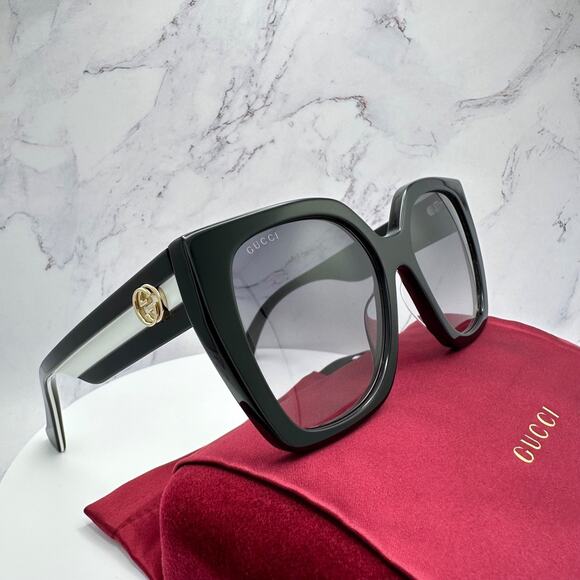 New GUCCI Sunglasses Black Square Gold Metal GG Web Arms Womens Authentic Gucci - Picture 3 of 16